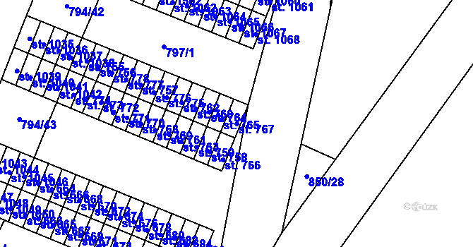 Parcela st. 767 v KÚ Lišov, Katastrální mapa