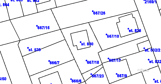 Parcela st. 830 v KÚ Lišov, Katastrální mapa