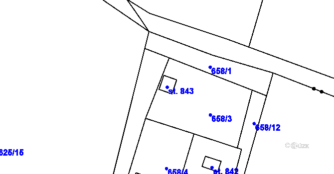 Parcela st. 843 v KÚ Lišov, Katastrální mapa