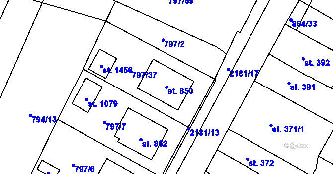 Parcela st. 850 v KÚ Lišov, Katastrální mapa