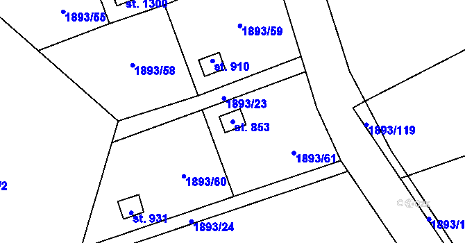 Parcela st. 853 v KÚ Lišov, Katastrální mapa