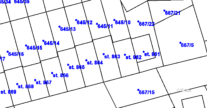 Parcela st. 863 v KÚ Lišov, Katastrální mapa