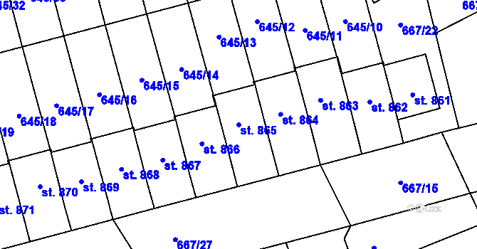 Parcela st. 865 v KÚ Lišov, Katastrální mapa