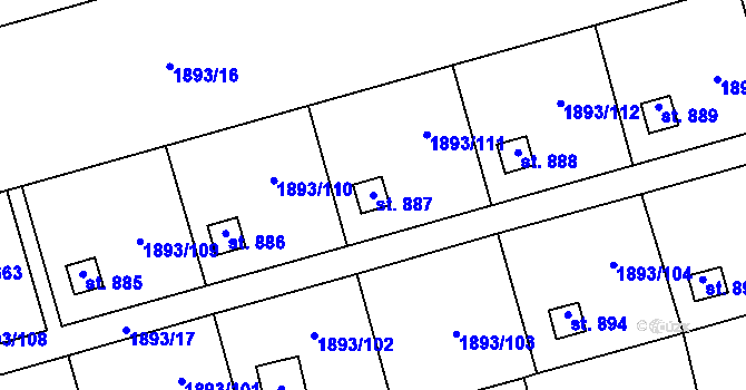 Parcela st. 887 v KÚ Lišov, Katastrální mapa