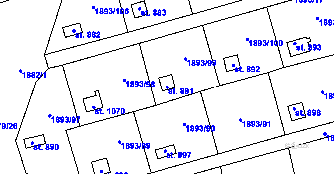 Parcela st. 891 v KÚ Lišov, Katastrální mapa