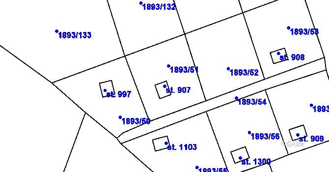 Parcela st. 907 v KÚ Lišov, Katastrální mapa
