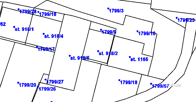 Parcela st. 918/2 v KÚ Lišov, Katastrální mapa