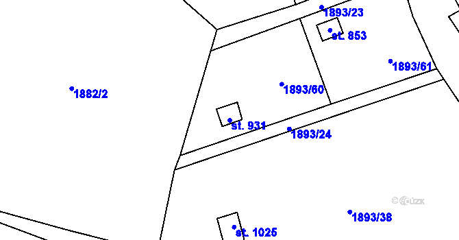 Parcela st. 931 v KÚ Lišov, Katastrální mapa
