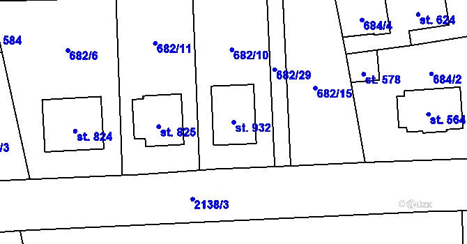 Parcela st. 932 v KÚ Lišov, Katastrální mapa