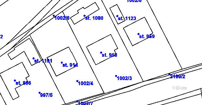 Parcela st. 958 v KÚ Lišov, Katastrální mapa