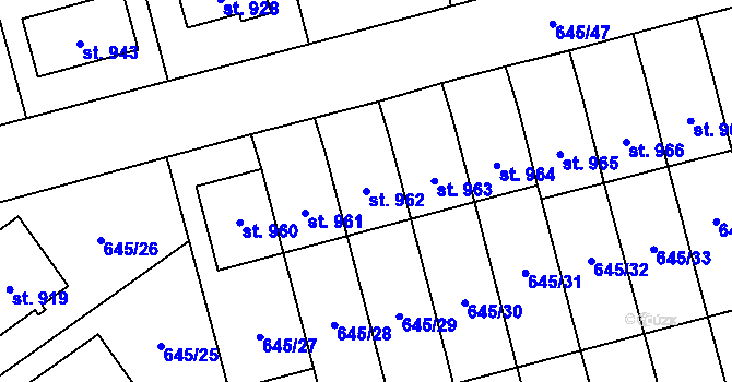 Parcela st. 962 v KÚ Lišov, Katastrální mapa