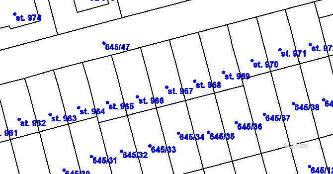 Parcela st. 967 v KÚ Lišov, Katastrální mapa
