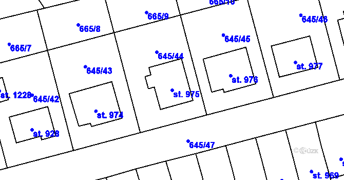 Parcela st. 975 v KÚ Lišov, Katastrální mapa