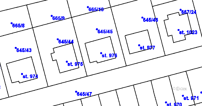 Parcela st. 976 v KÚ Lišov, Katastrální mapa