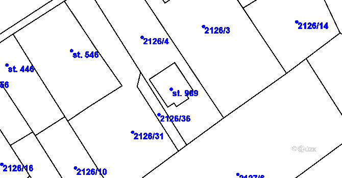 Parcela st. 989 v KÚ Lišov, Katastrální mapa