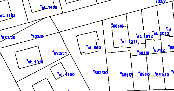 Parcela st. 990 v KÚ Lišov, Katastrální mapa