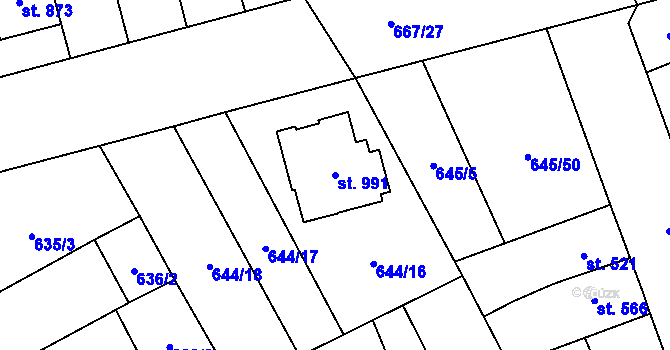 Parcela st. 991 v KÚ Lišov, Katastrální mapa