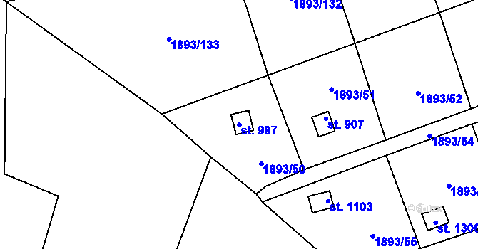 Parcela st. 997 v KÚ Lišov, Katastrální mapa