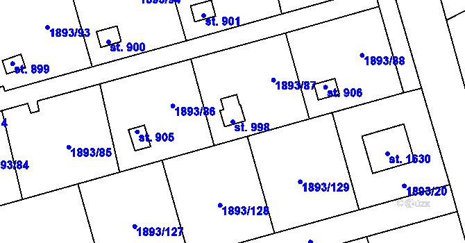 Parcela st. 998 v KÚ Lišov, Katastrální mapa
