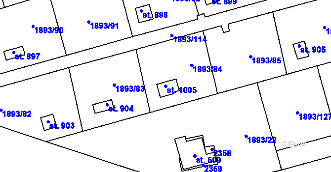 Parcela st. 1005 v KÚ Lišov, Katastrální mapa
