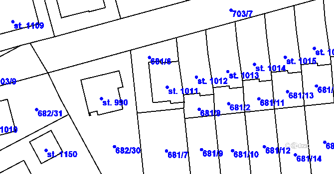 Parcela st. 1011 v KÚ Lišov, Katastrální mapa