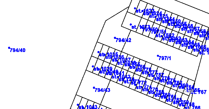Parcela st. 1036 v KÚ Lišov, Katastrální mapa