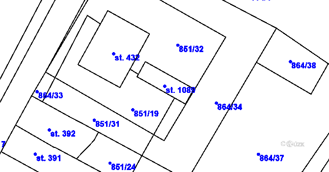 Parcela st. 1089 v KÚ Lišov, Katastrální mapa