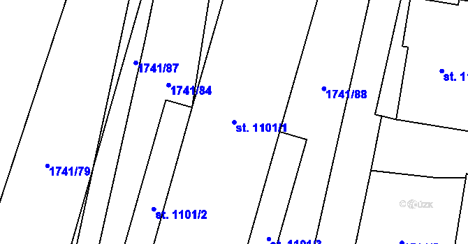 Parcela st. 1101/1 v KÚ Lišov, Katastrální mapa