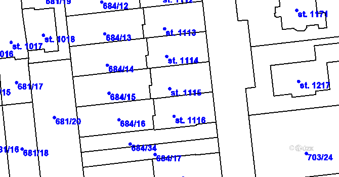 Parcela st. 1115 v KÚ Lišov, Katastrální mapa