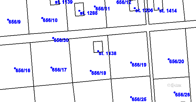 Parcela st. 1138 v KÚ Lišov, Katastrální mapa