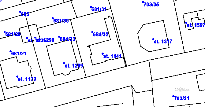 Parcela st. 1141 v KÚ Lišov, Katastrální mapa
