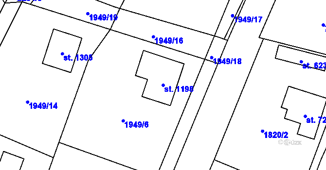 Parcela st. 1198 v KÚ Lišov, Katastrální mapa