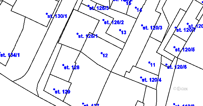 Parcela st. 12 v KÚ Lišov, Katastrální mapa