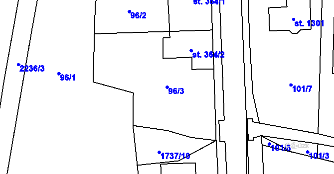Parcela st. 96/3 v KÚ Lišov, Katastrální mapa