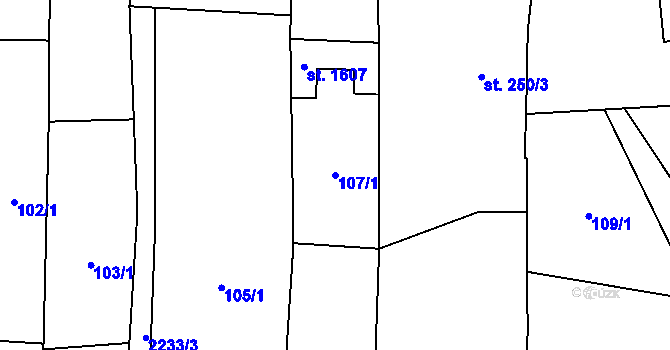 Parcela st. 107/1 v KÚ Lišov, Katastrální mapa
