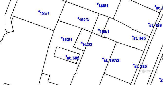 Parcela st. 152/2 v KÚ Lišov, Katastrální mapa