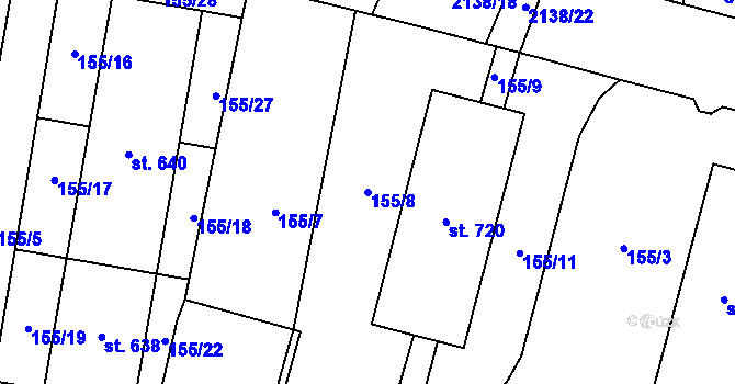 Parcela st. 155/8 v KÚ Lišov, Katastrální mapa