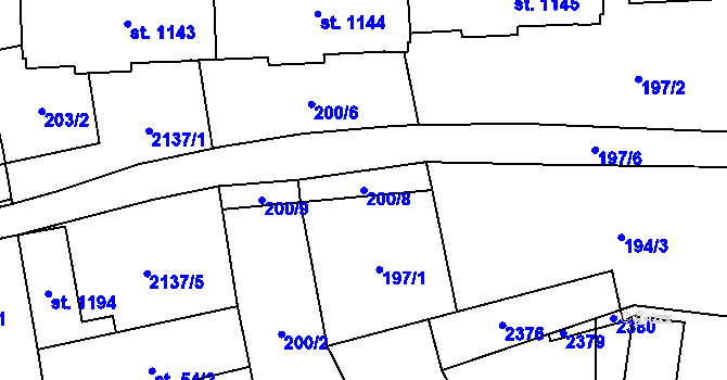 Parcela st. 200/8 v KÚ Lišov, Katastrální mapa