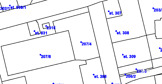 Parcela st. 207/4 v KÚ Lišov, Katastrální mapa