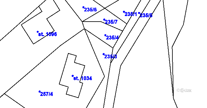 Parcela st. 235/3 v KÚ Lišov, Katastrální mapa
