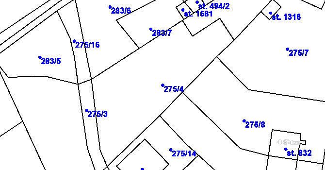 Parcela st. 275/4 v KÚ Lišov, Katastrální mapa