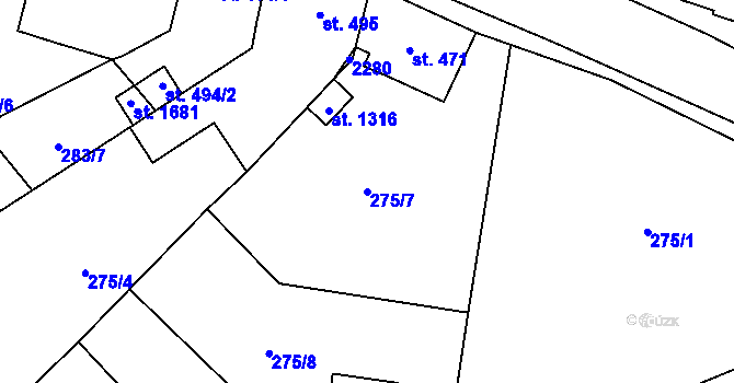 Parcela st. 275/7 v KÚ Lišov, Katastrální mapa