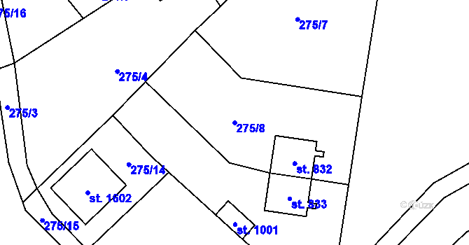 Parcela st. 275/8 v KÚ Lišov, Katastrální mapa