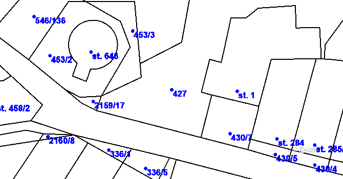 Parcela st. 427 v KÚ Lišov, Katastrální mapa