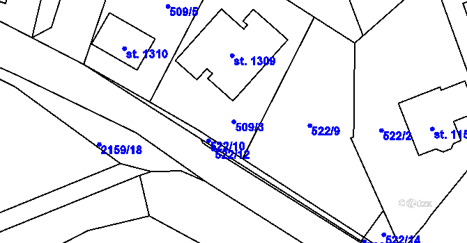 Parcela st. 509/3 v KÚ Lišov, Katastrální mapa