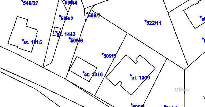 Parcela st. 509/5 v KÚ Lišov, Katastrální mapa