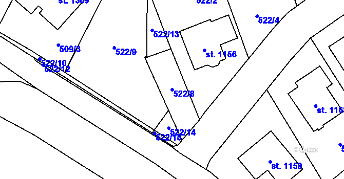 Parcela st. 522/8 v KÚ Lišov, Katastrální mapa
