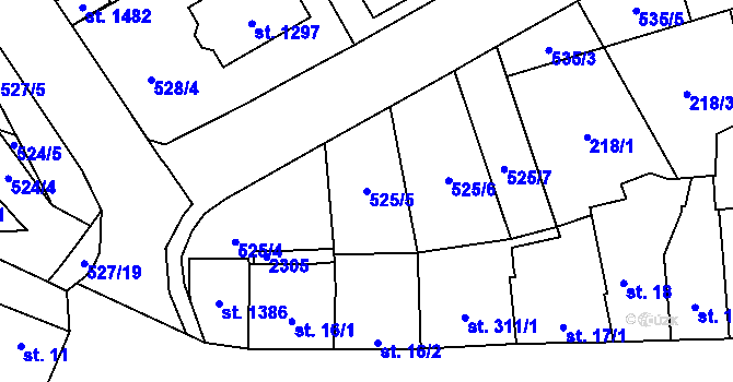 Parcela st. 525/5 v KÚ Lišov, Katastrální mapa