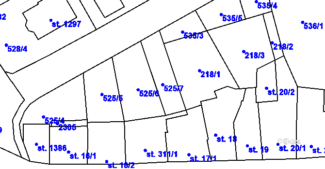 Parcela st. 525/7 v KÚ Lišov, Katastrální mapa