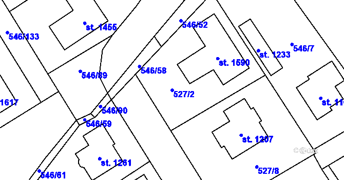 Parcela st. 527/2 v KÚ Lišov, Katastrální mapa
